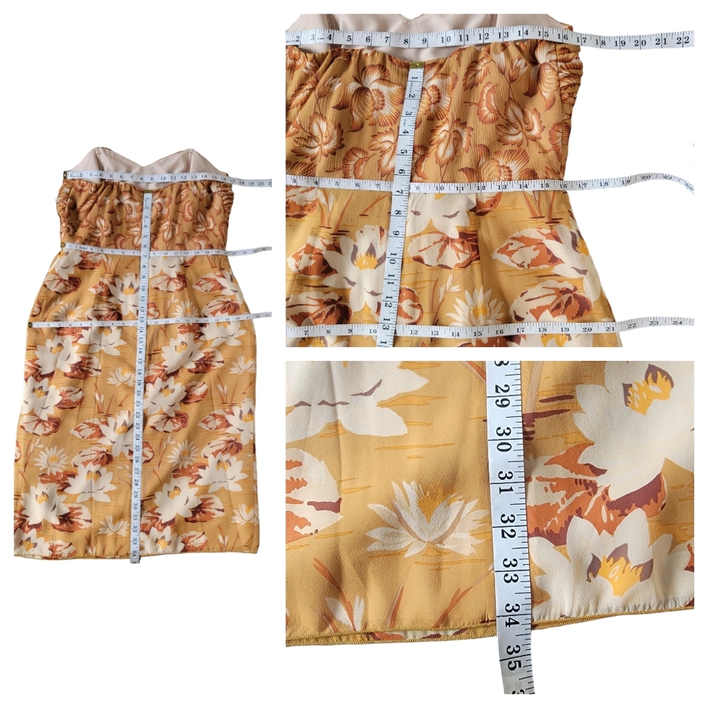 Anna Sui Strapless Silk Georgette Dress Brown Floral Ruched Wrap-Effect … - Picture 15 of 17